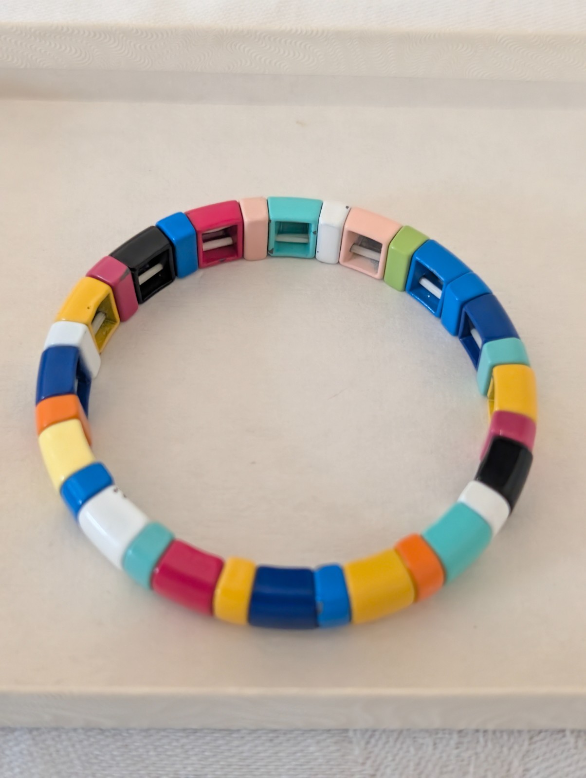 Enamel Tile Bracelet Colorful Ceramic Tila Beads Elastic Cuff Bracelet