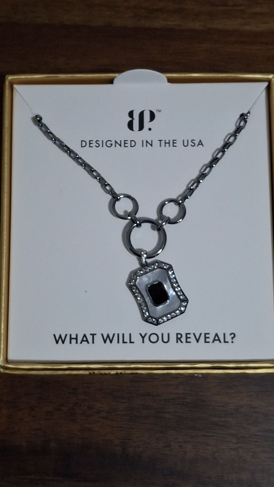 The Gem Society Black Onyx CZ Mother of Pearl Hematite Plated Necklace “NIB”
