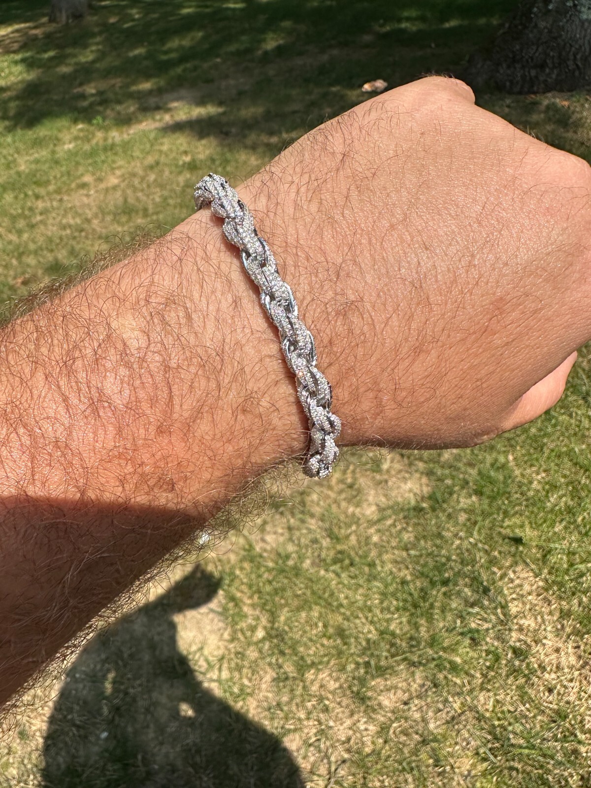 MOISSANITE Hip Hop Rope Bracelet Iced Real Solid 925 Sterling Silver 7.5mm Mens