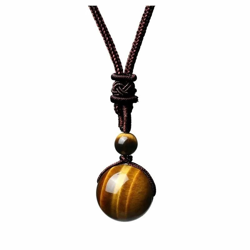Natural Obsidian Tiger Eye Amethyst Pendant Necklace Adjustable Cord Gift