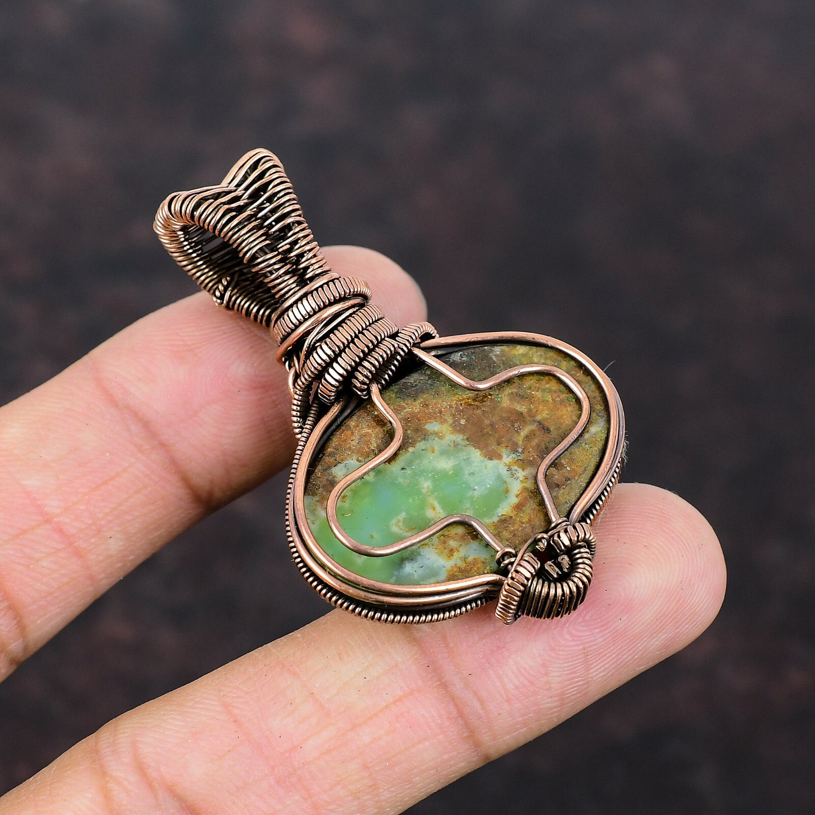 Women Day Gift Chrysoprase Copper Gift For Bridesmaid Wire Wrapped Pendant 2.13″