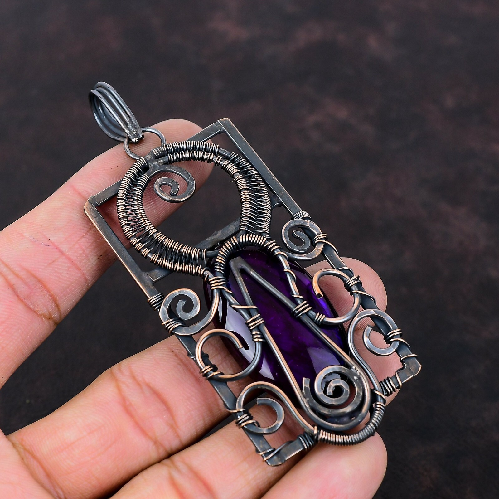 Purple Fire Labradorite Jewelry Copper Wire Wrapped Pendant For Women 3.78″