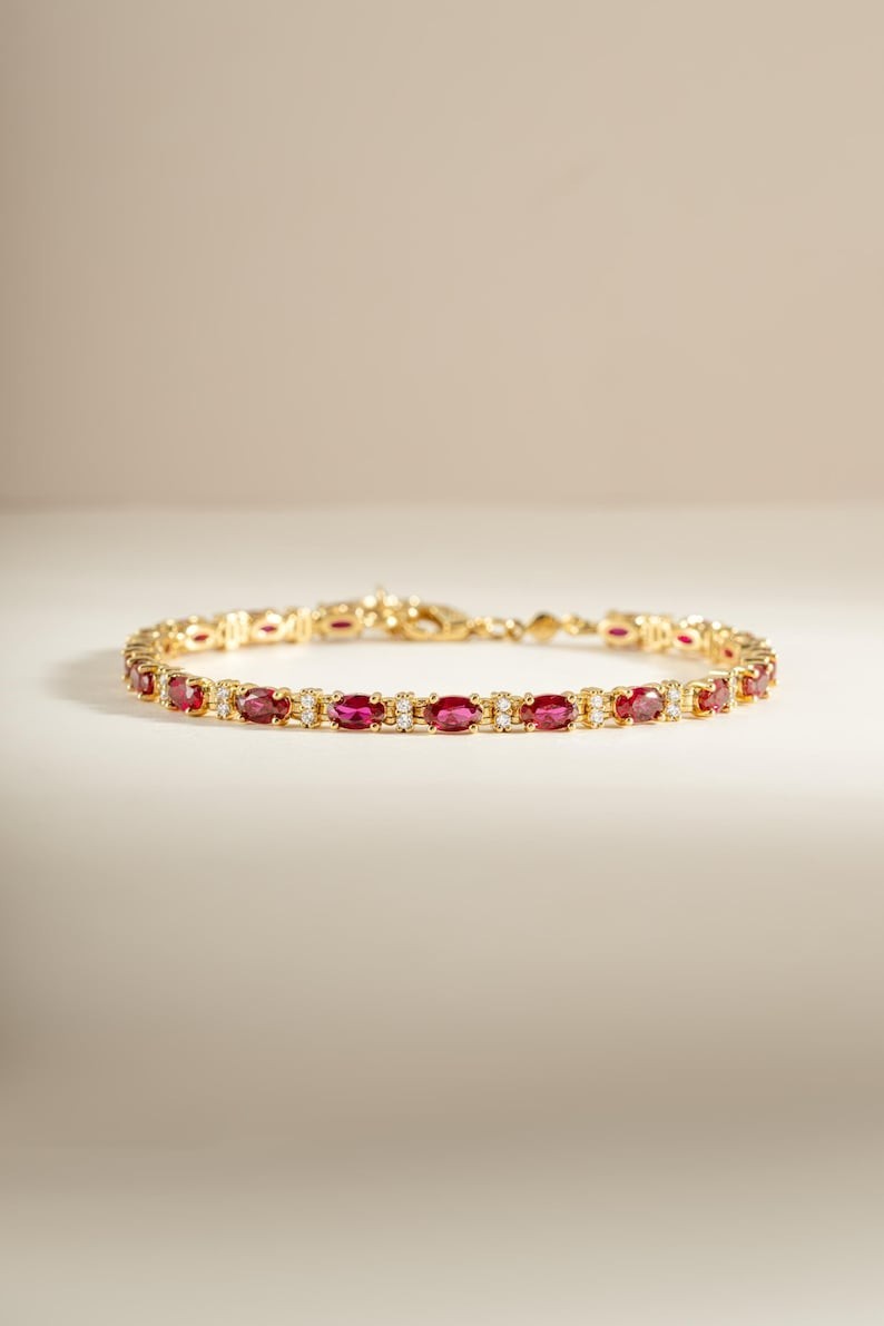 9Ct Marquise Simulated Ruby Minimalist Tennis Bracelet 14K Yellow Gold Plated