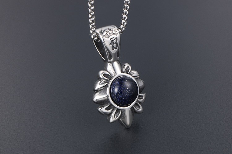 Sunburst Blue Sandstone Crystal Starry Stone 20-inch Stainless Steel Necklace