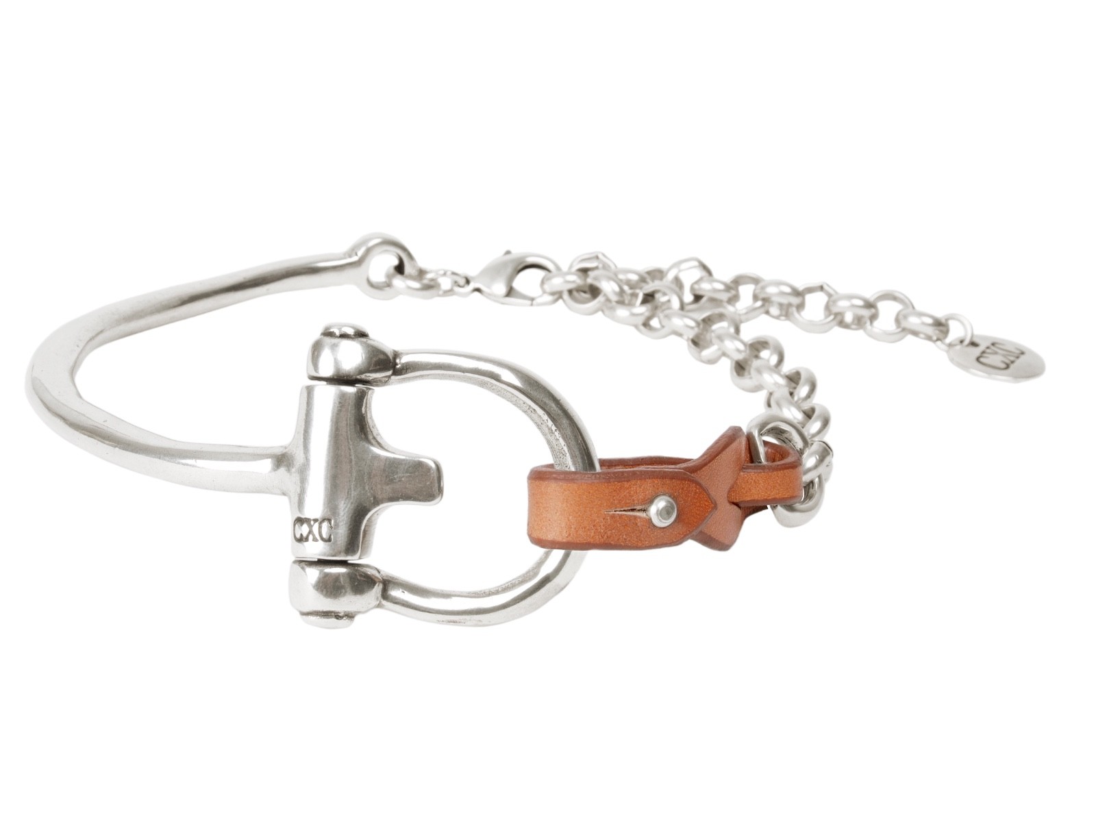 CXC Jewelry choker bit equestrian silver plated Italian camel leather