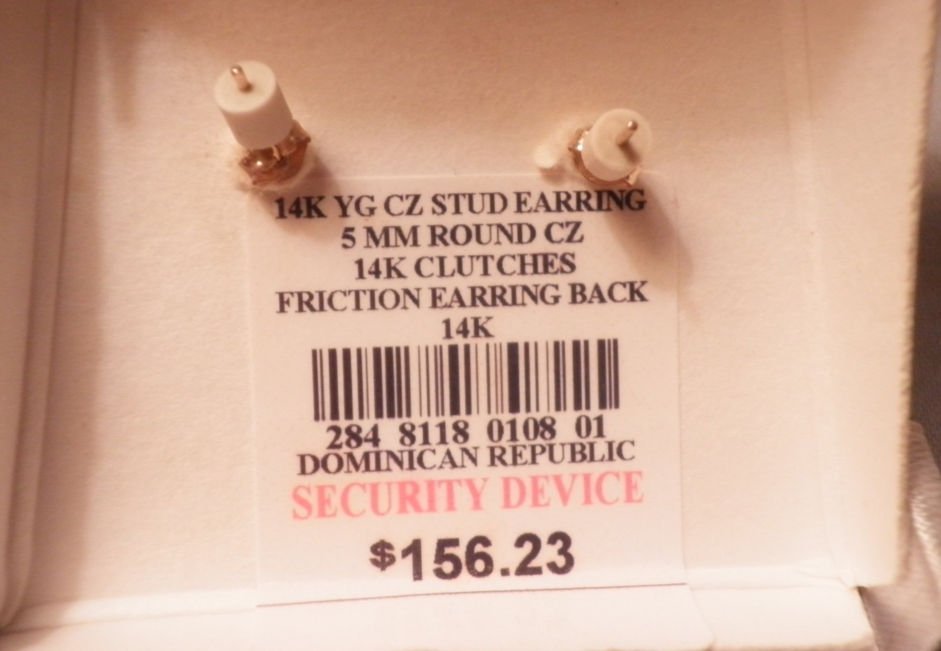 14K Yellow Gold Stud Earrings-New in Original Box-Never Worn-CZ Gems