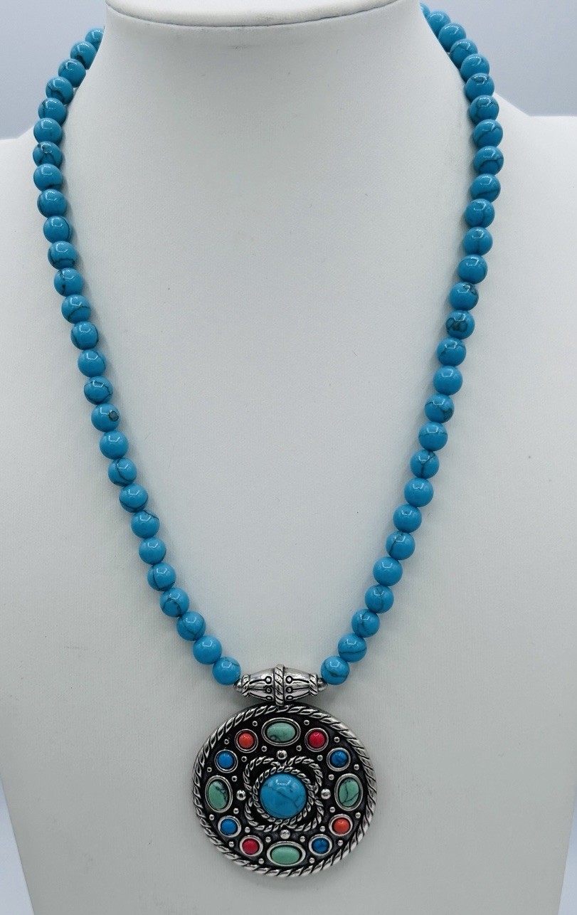 Brighton Loretto Mesa Turquoise Bead Medallion Necklace Colorful Pendant