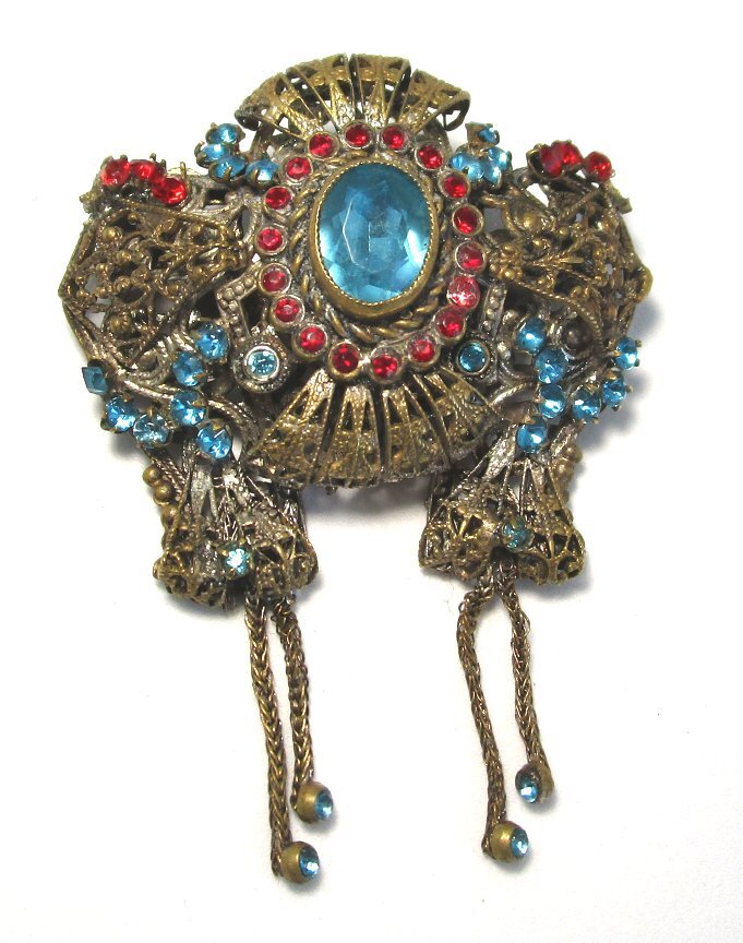 Czech Glass GP and SP Pendant Pin 14.1 grams 1 3/4” x 2 1/4” lot 46s3
