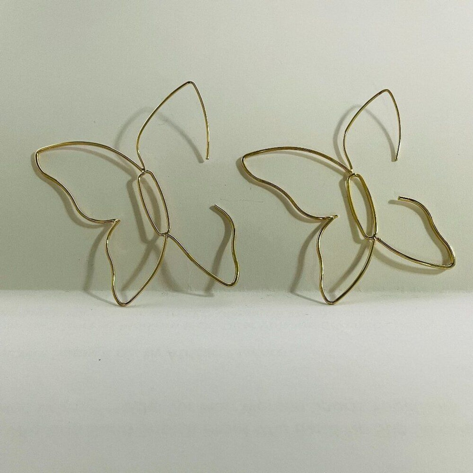 Gold Tone Butterfly Wire Hoop Earrings Lightweight Alloy French Hook