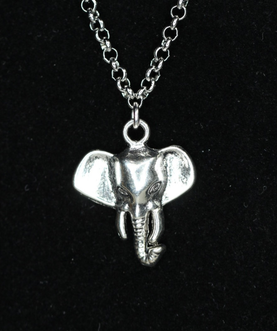 Elephant Necklace Silver Pewter Charm 1″ Pendant 3mm Stainless Chain 18″ Asia