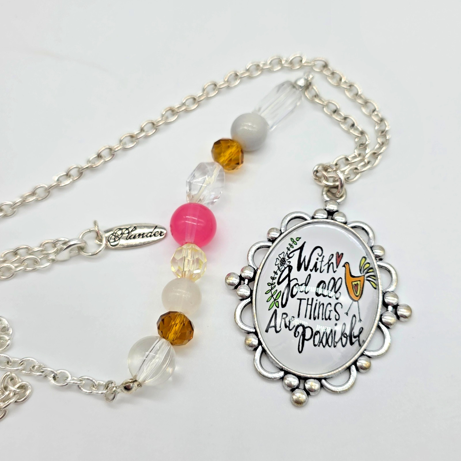 Plunder Silver Cable Chain Necklace With God All Things Are Possible 36”