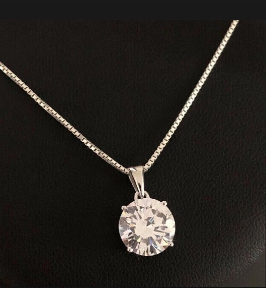 2Ct Round Cut Lab Created Diamond Fancy Solitaire Pendant 14K White Gold Plated
