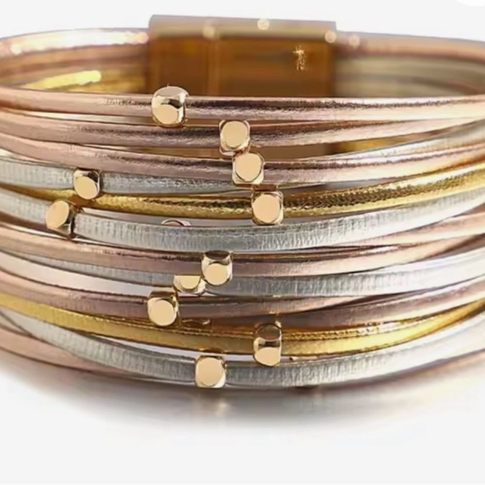 Multi Strand Bracelet Gold Silver Rose Gold Tone Boho Chic Magnetic Clasp