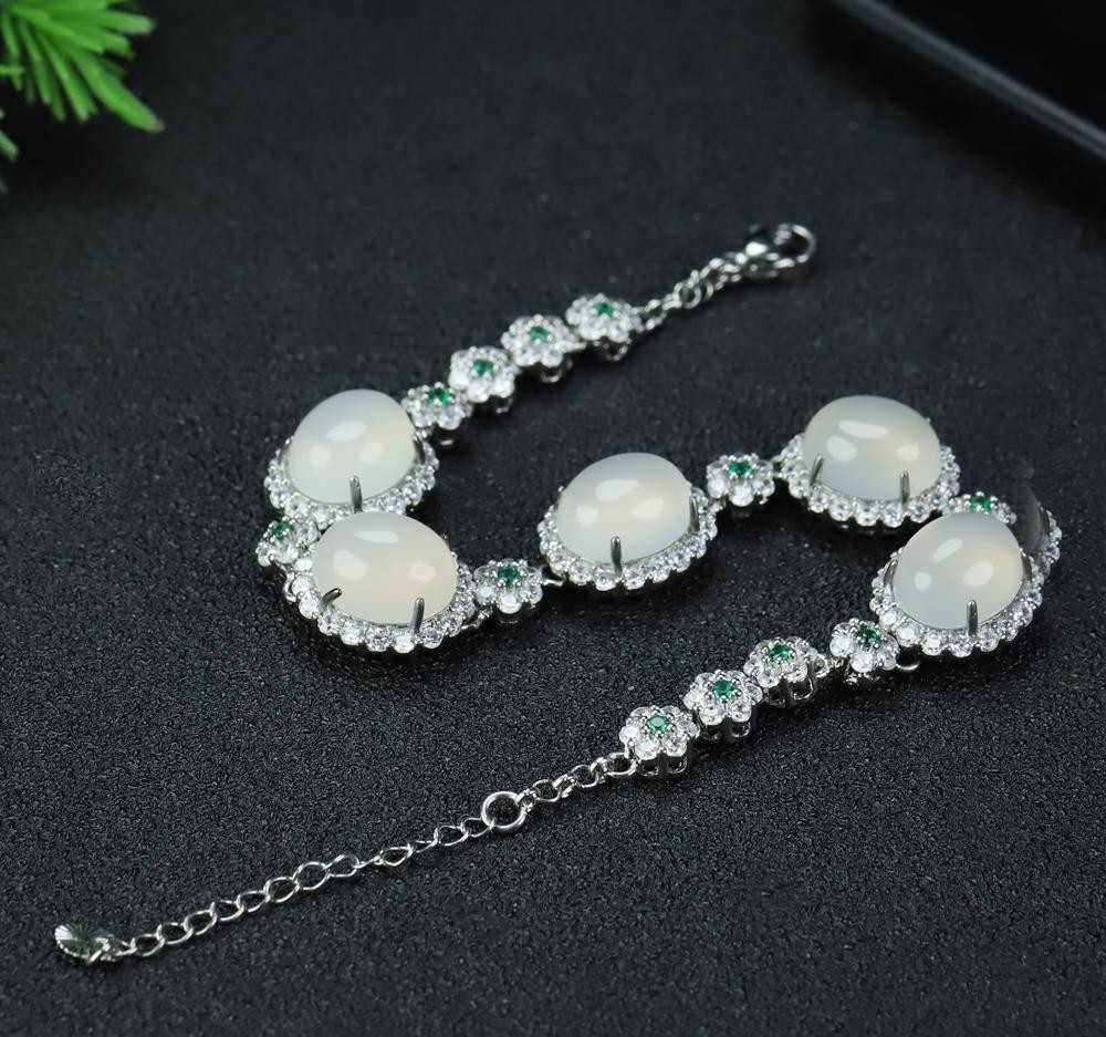 Girl Mothers Lady Women White Jade Beads Bracelet Jewelry Gift Box DD302