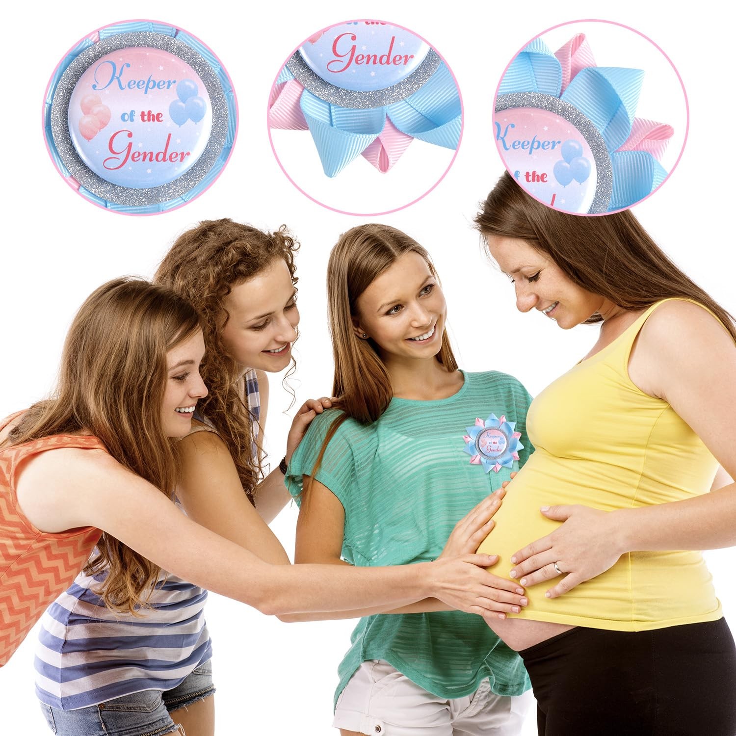 Unbranded Brooch, Pink & Blue, 3.74in, Polyester Fiber, Plastic, Gender Reveal