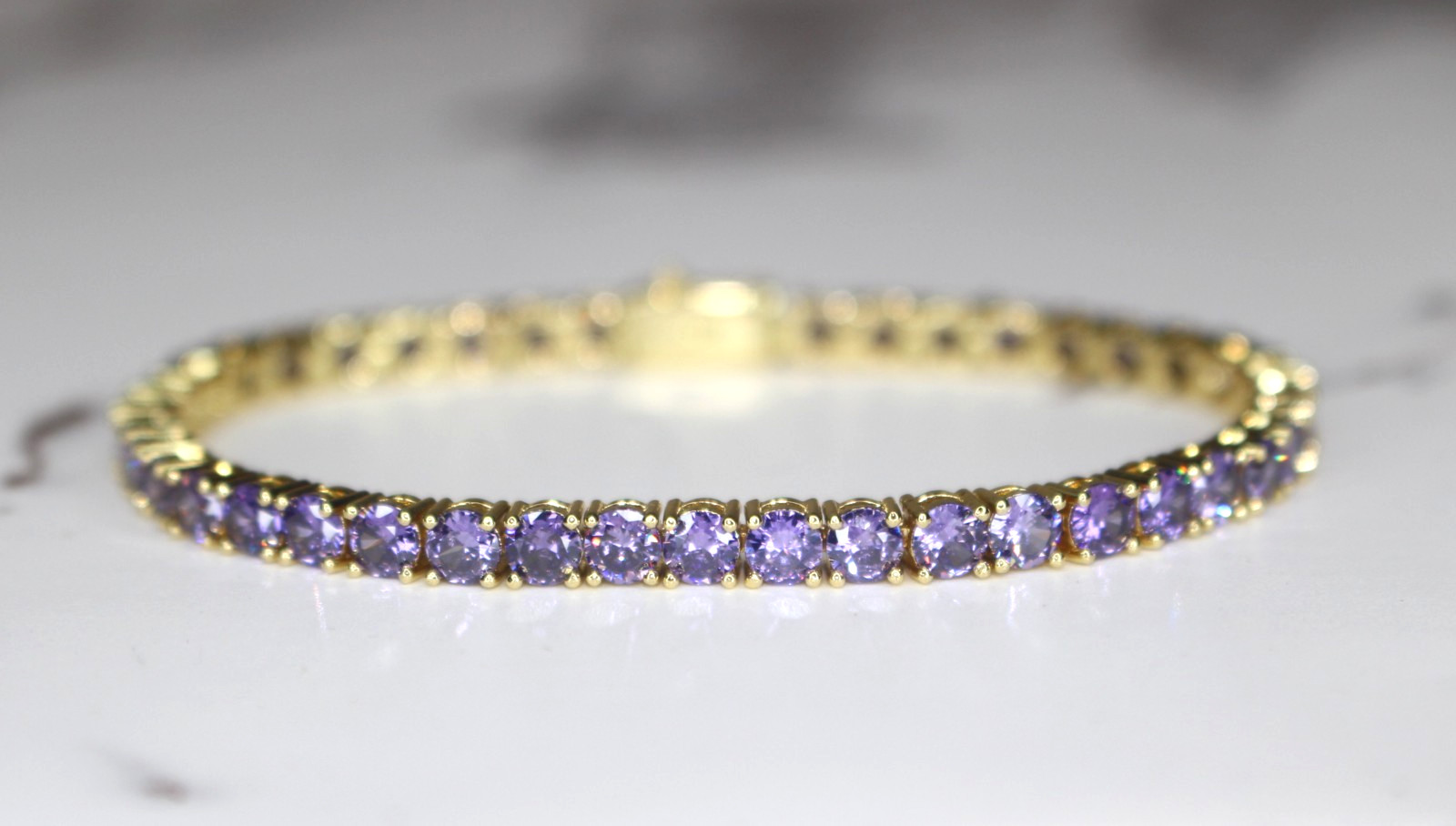 14k STAMPED 4mm Purple Sapphire Tennis Chain BRACELET 12ctw Lab Sim Diamond Gold