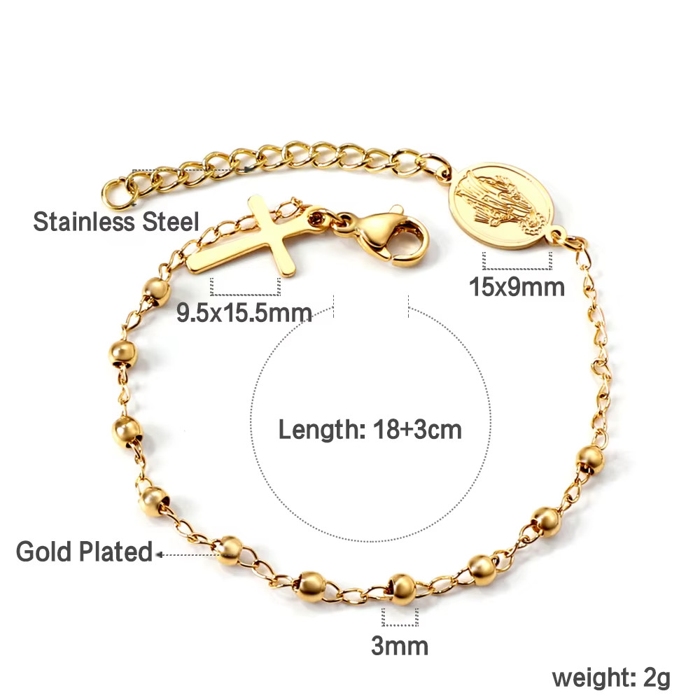 Gold Religious Bracelet Women Virgin Mary Medal Cross Stainless Steel