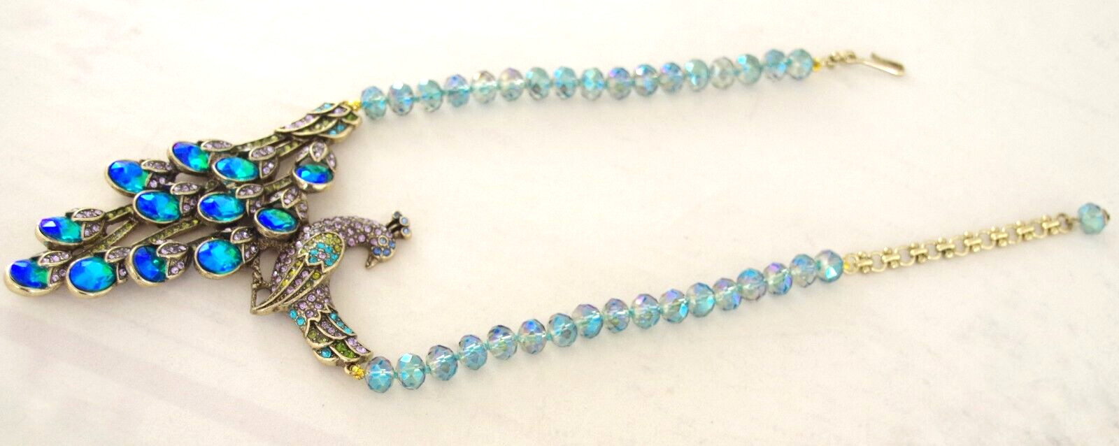 NWOT DESIGNER STYLE PEACOCK RHINESTONE PEACOCK BIRD AB CRYSTAL BEAD NECKLACE