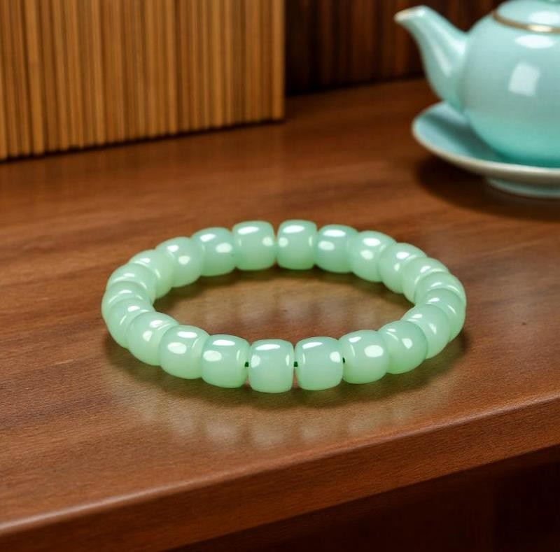 Girl Grandma Mothers Lady Women Green Jade Beads Bracelet Jewelry Gift Box DD156