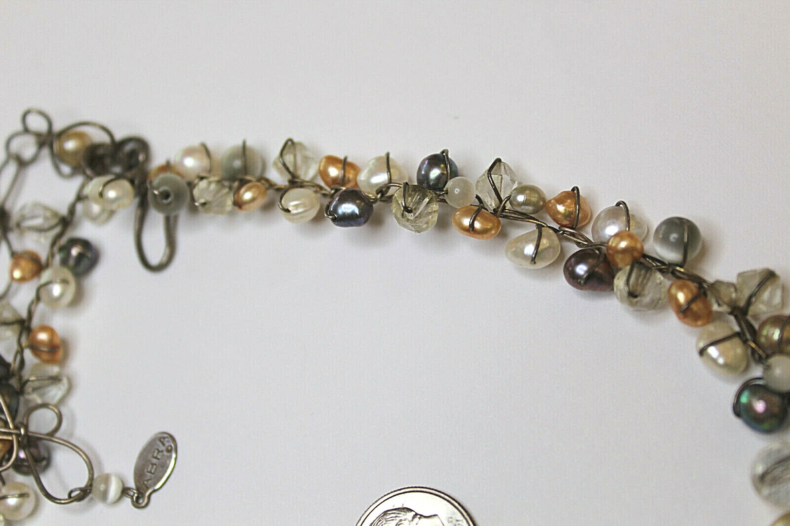 ABRA HANDMADE SILVERTONE MULTI BEAD & COLOR BEAD NECKLACE 15.5-18″, 57.5 GRAMS”