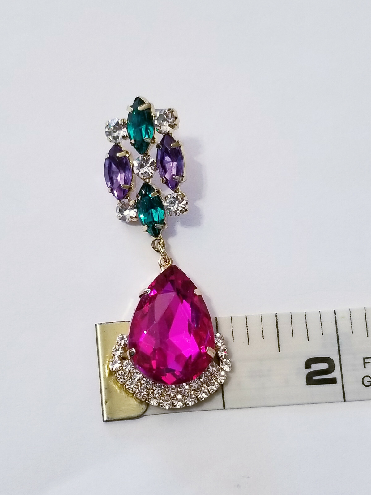 Chandelier Earrings Rhinestone Multi Color Pink Crystal 2.8 inch