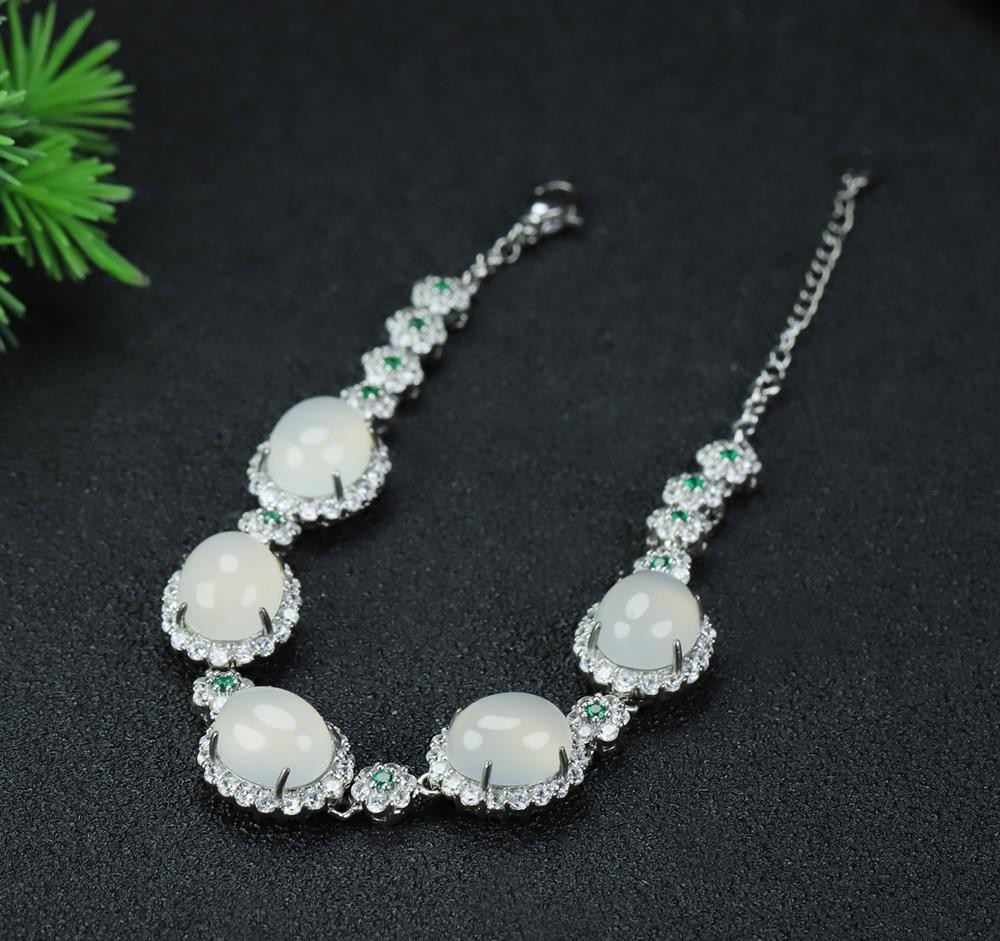 Girl Mothers Lady Women White Jade Beads Bracelet Jewelry Gift Box DD302