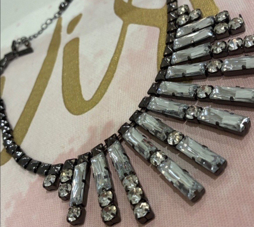 Gunmetal Freedom Multiple Rhinestone & Glass Necklace