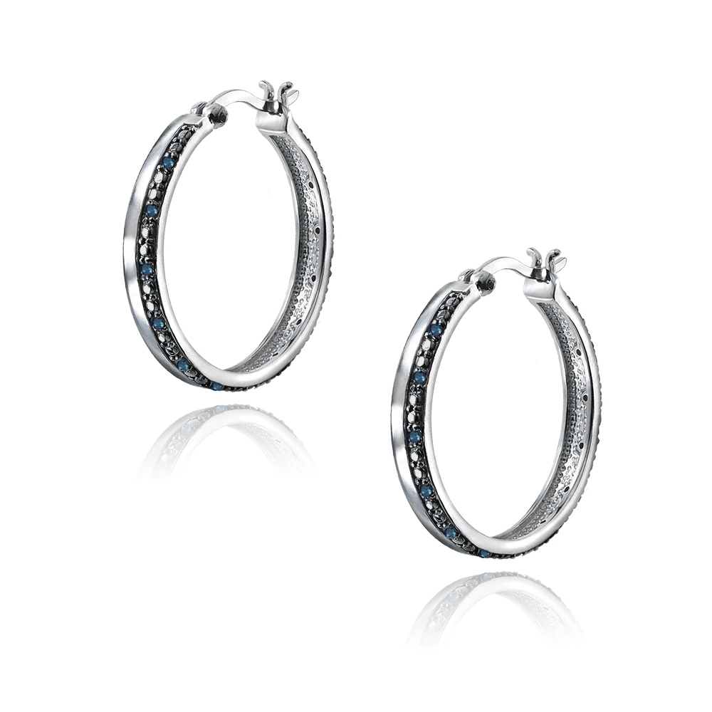 Silver Tone 1/4ct Blue Diamond Hoop Earrings
