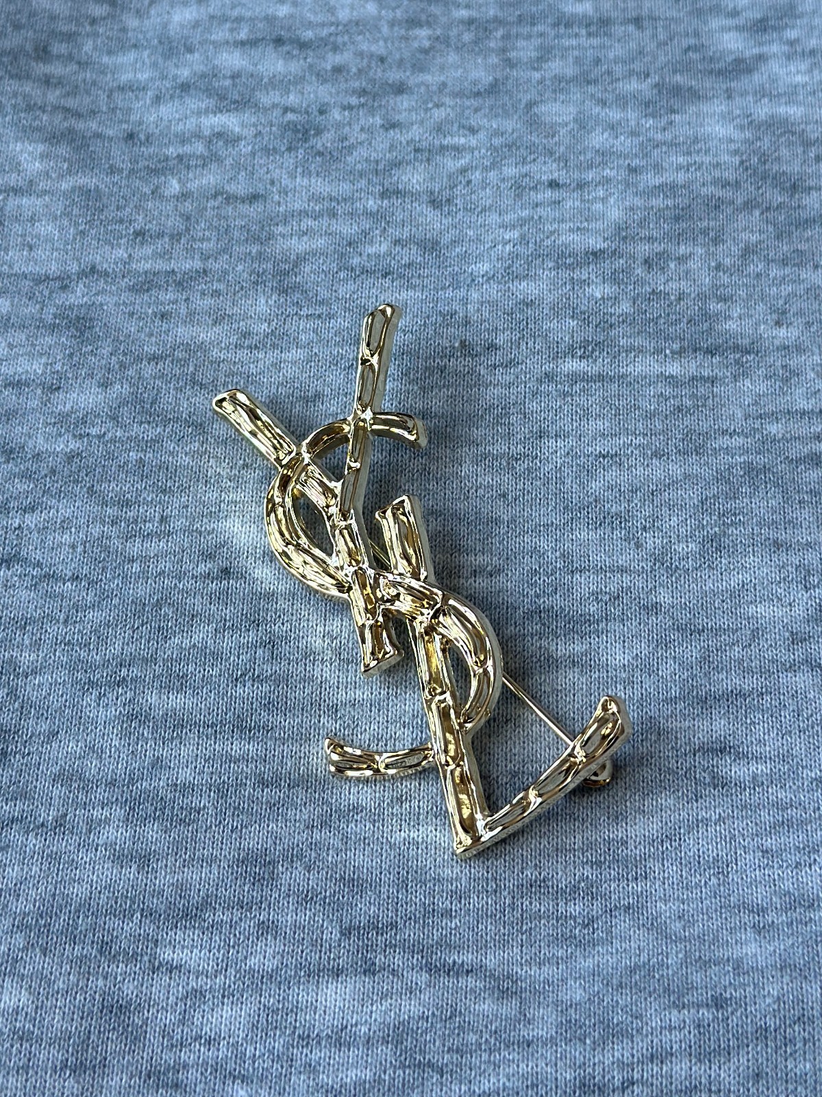 Vintage Yves Saint Laurent Gold Tone YSL Brooch Style Pin Designer Jewelry 2.8″