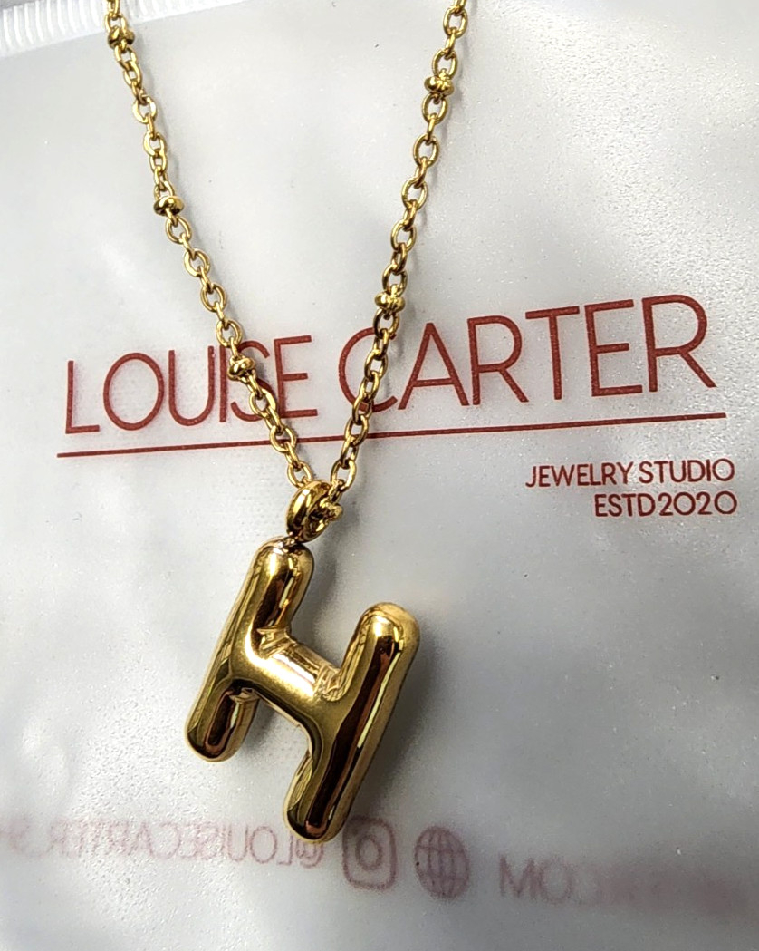 Louise Carter 18K Gold Plated Bubble Letter ‘H’ Initial Necklace 19.5″+2″
