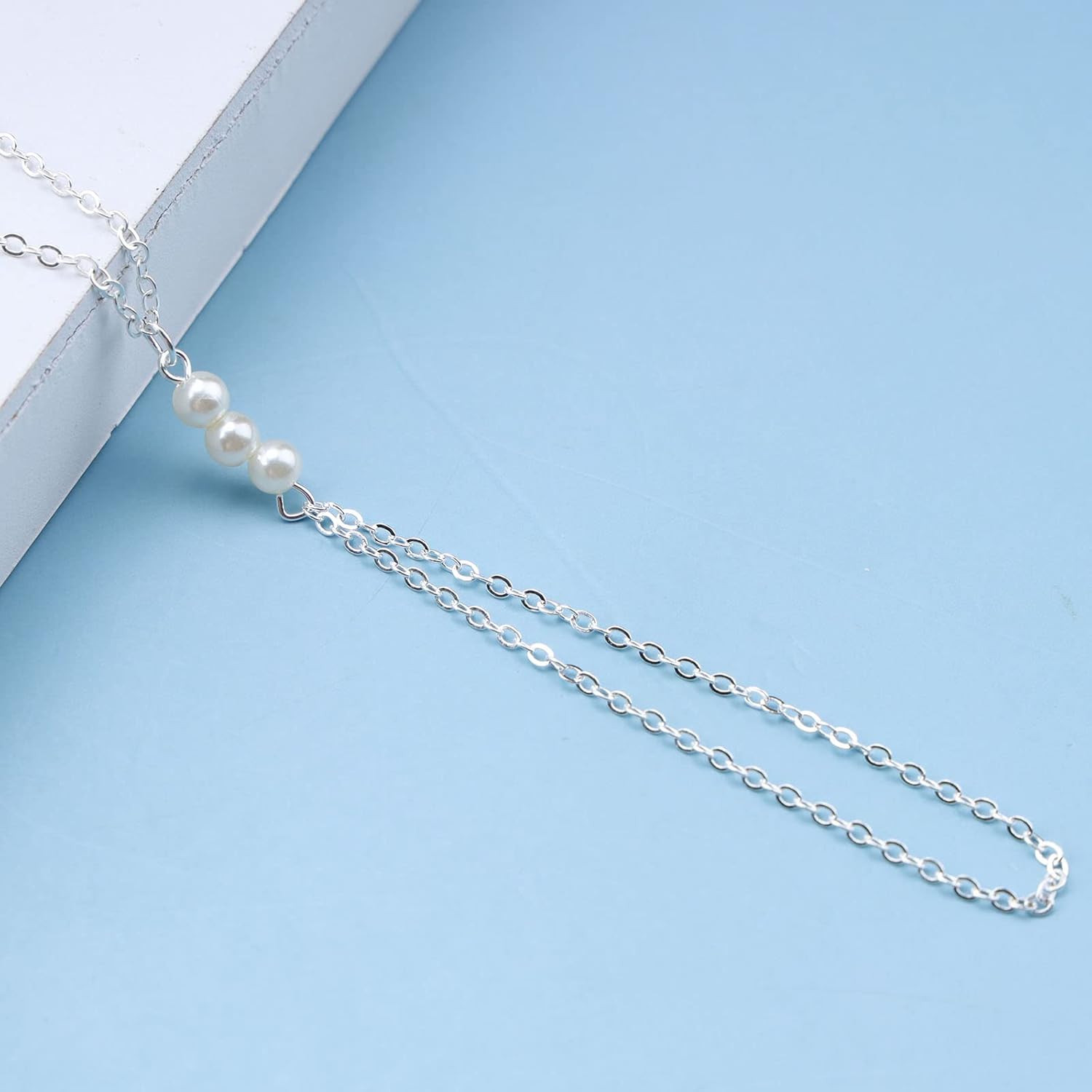 Boho Pearl Finger Ring Bracelet Silver Slave Chain Bracelet Minimalist Ring Wris