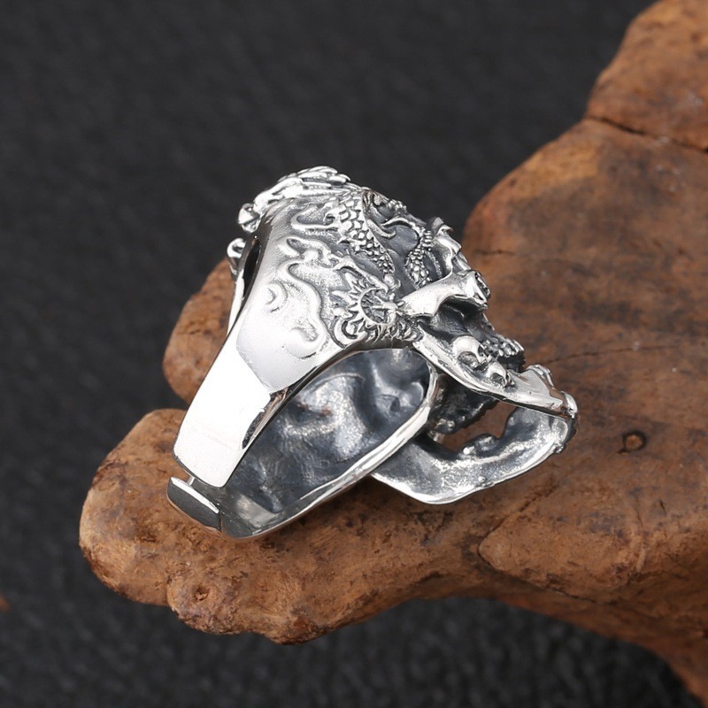 Chunky Gothic Skull Band Ring Tattoo Biker Heavy Metal Adjustable Ring