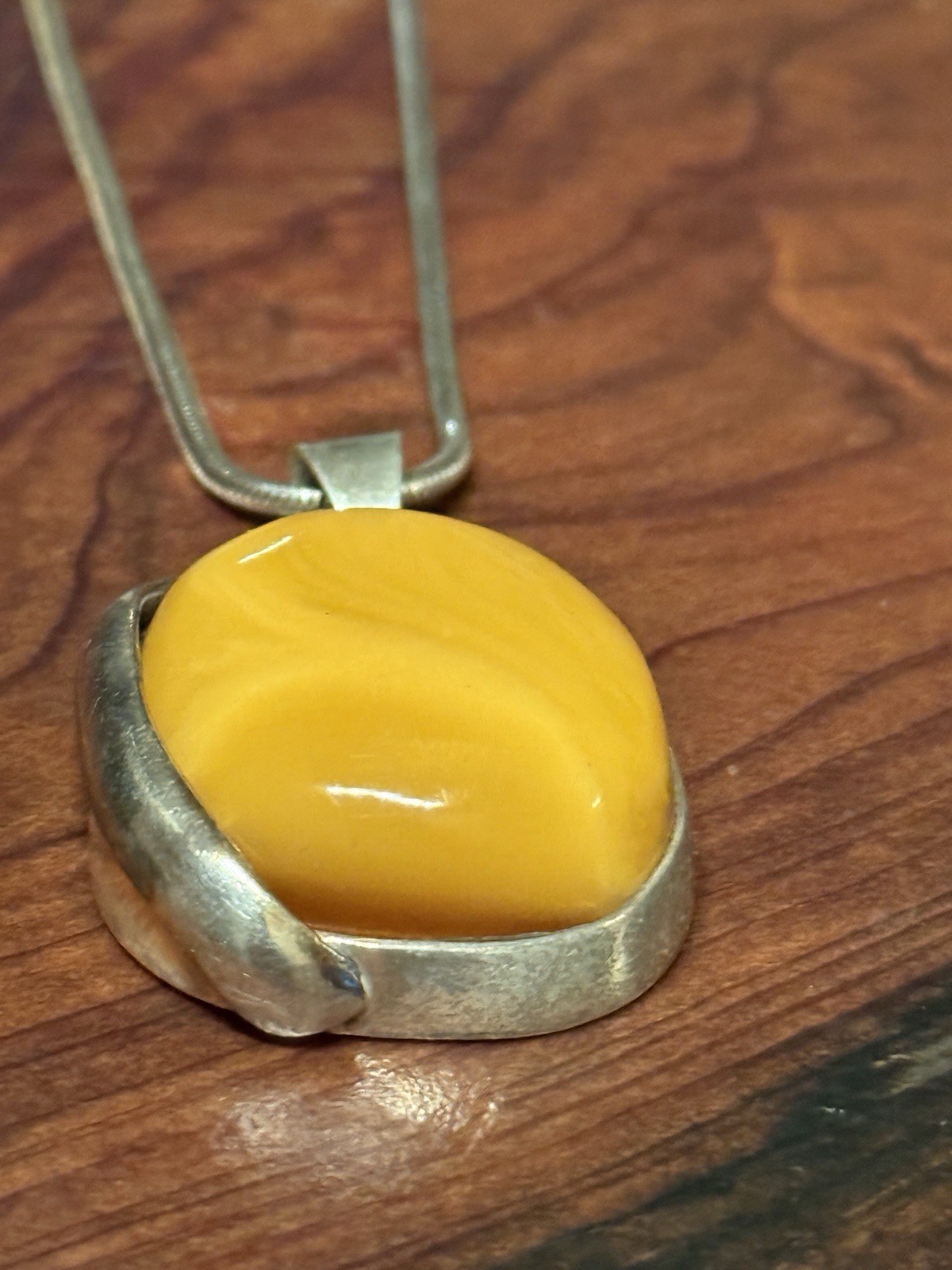 Vintage Butterscotch Baltic Amber Artisan Silver Pendant