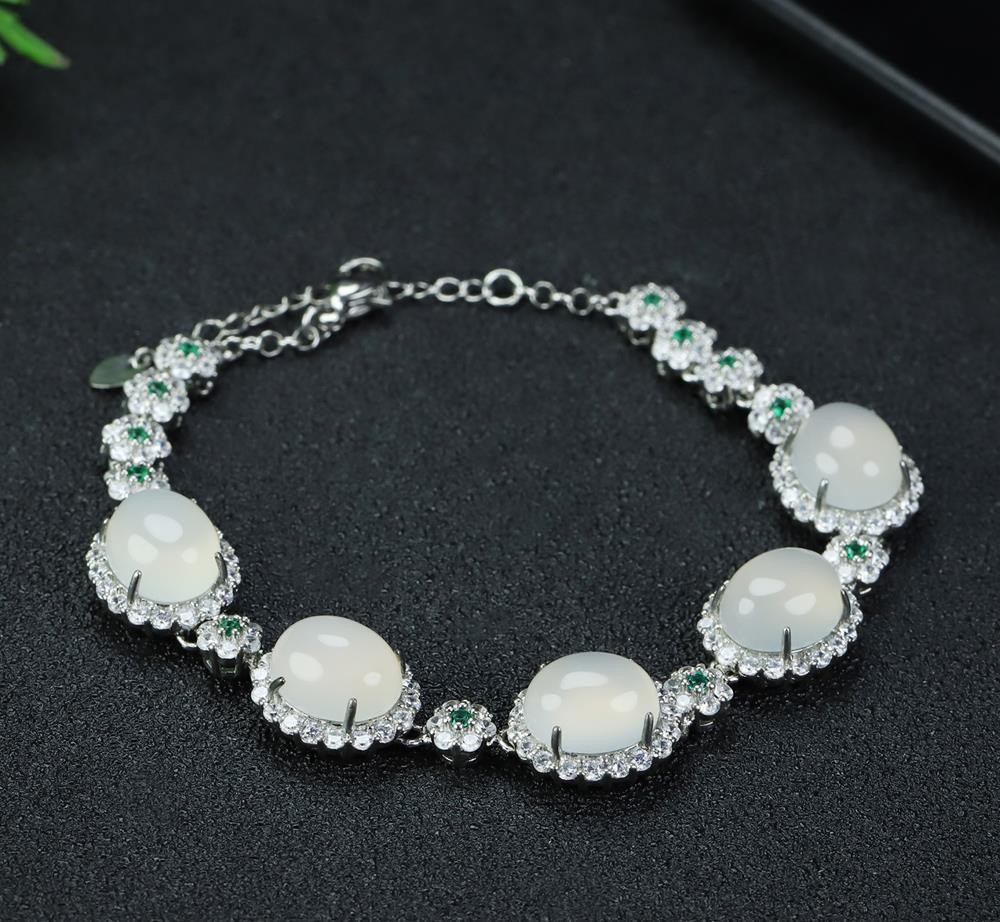 Girl Mothers Lady Women White Jade Beads Bracelet Jewelry Gift Box DD302