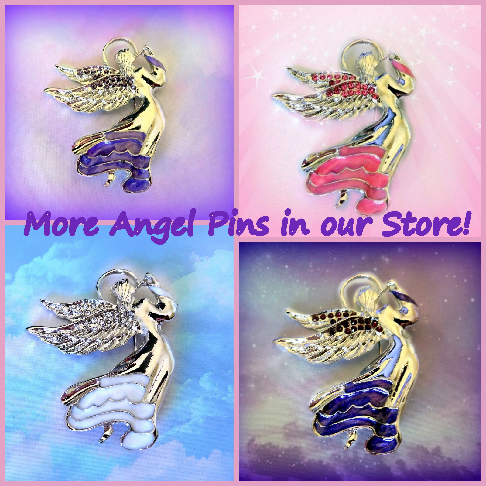 WHITE ENAMEL ANGEL SILVER BROOCH PIN~MOTHERS DAY BIRTHDAY GIFT FOR HER MOM WIFE