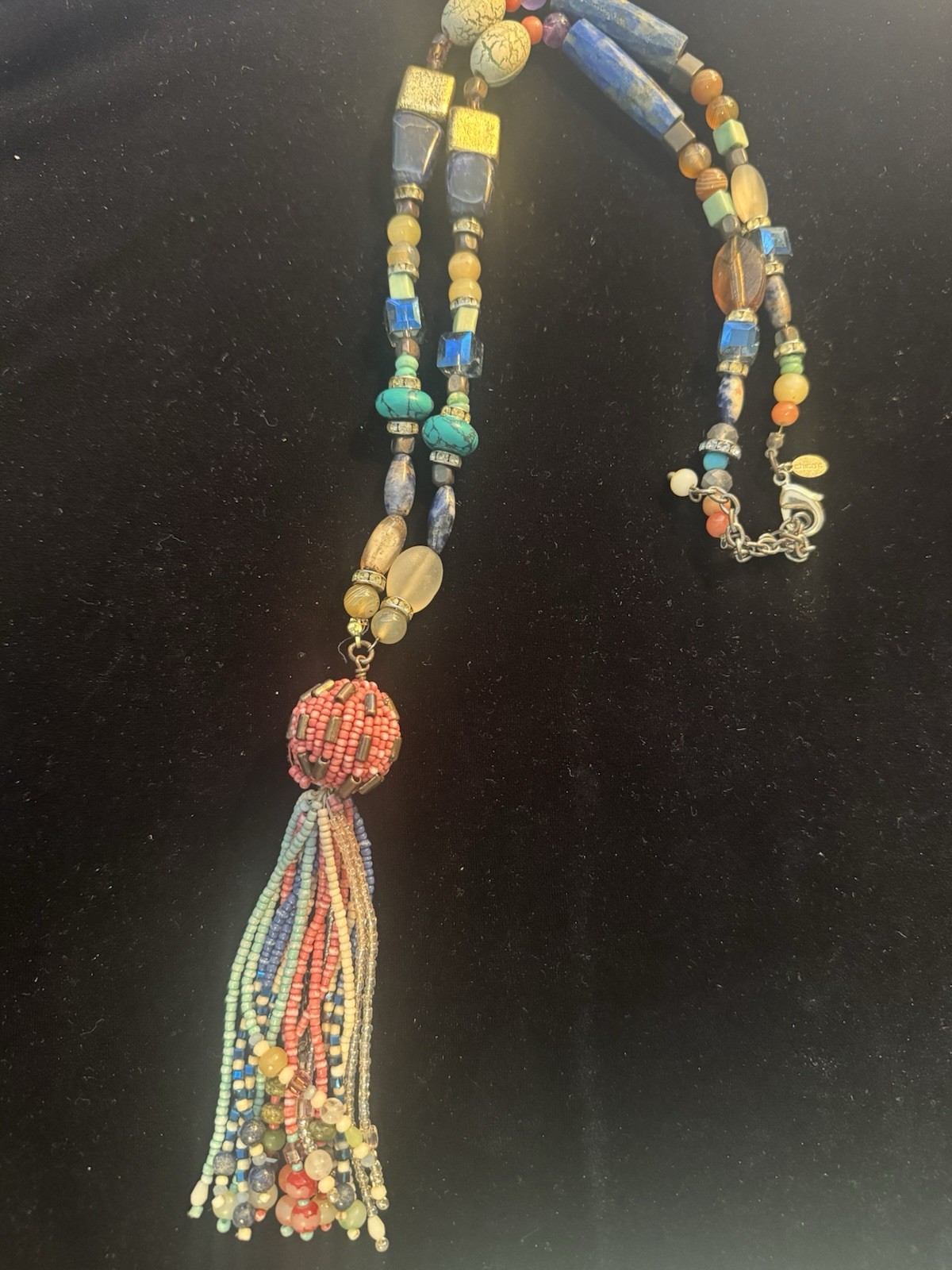 Women’s Vintage Chico’s Beaded Crystal Stone Tassle Tibetan Necklace Style