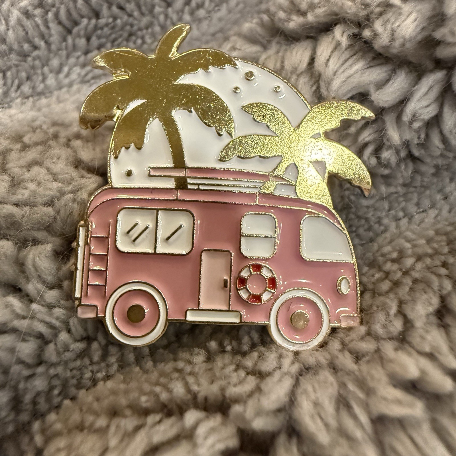 Enamel Pin Van Life Beach Outdoors Pink Brooch Backpack Travel Camping Hiking