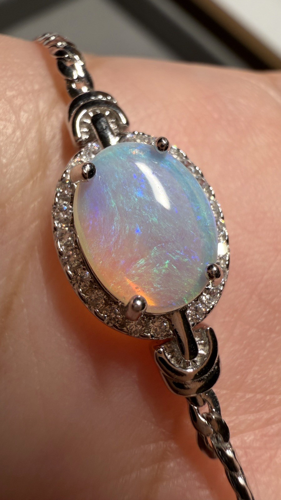 Solid Opal Bracelet Natural Silver Knot Style Soft Blue Green Fire Everyday#0194