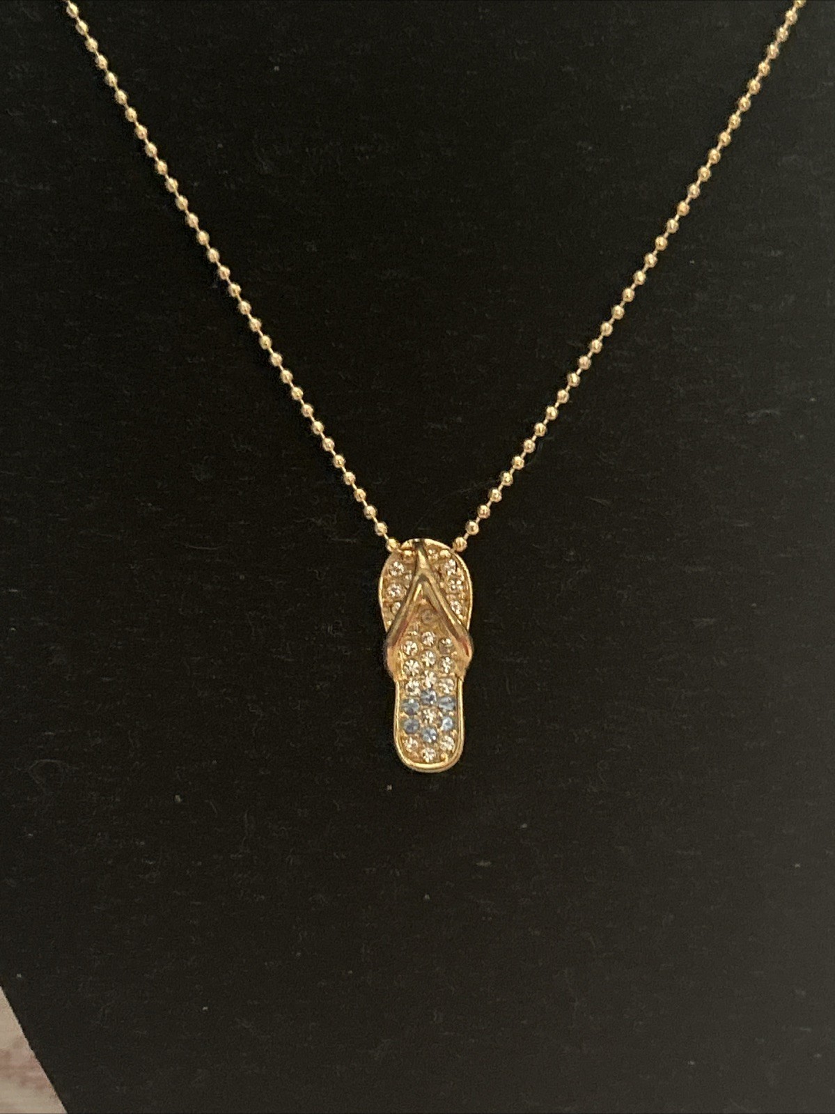 Gold Flip Flop Sandals Necklace “Friends 03” Rhinestones