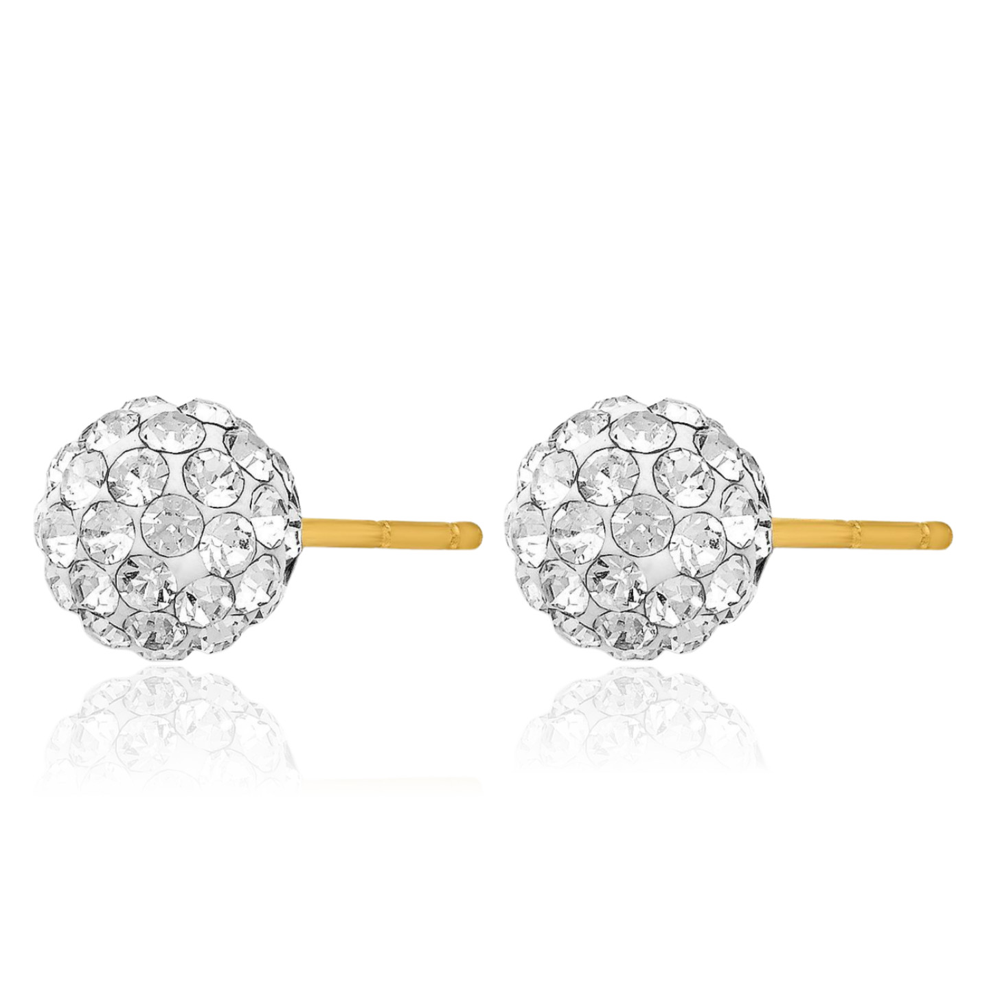 14K Solid Yellow Gold Crystal Large Swarovski Ball Stud Earrings 7mm 1/4 inch
