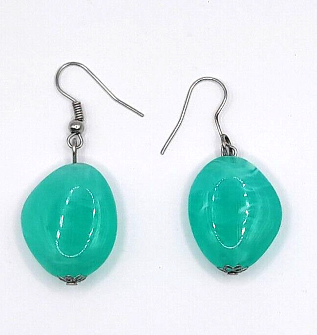 Boho Artisan Made Teal Green Acrylic Drop Dangle 1.5″ Earrings