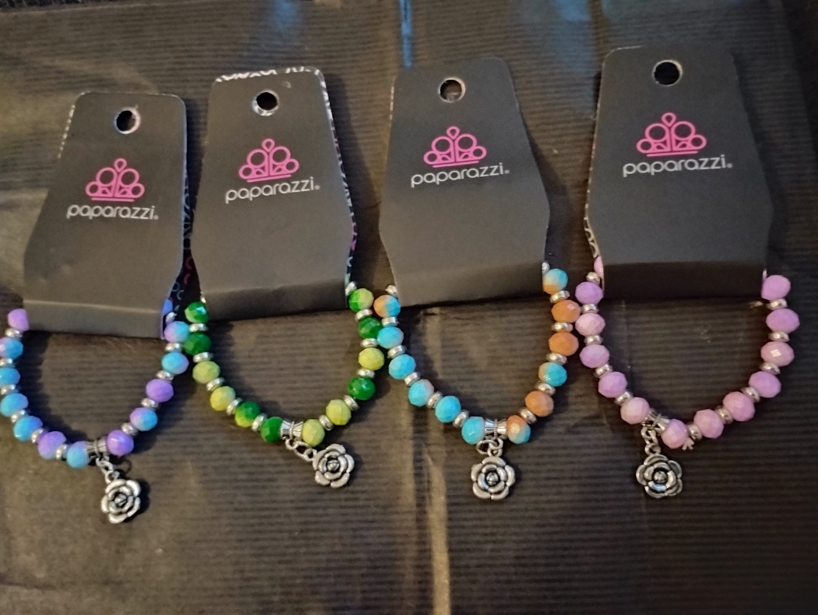 4 Paparazzi Children’s Stretch Bracelets. Flower Dangle Charm, Stackable