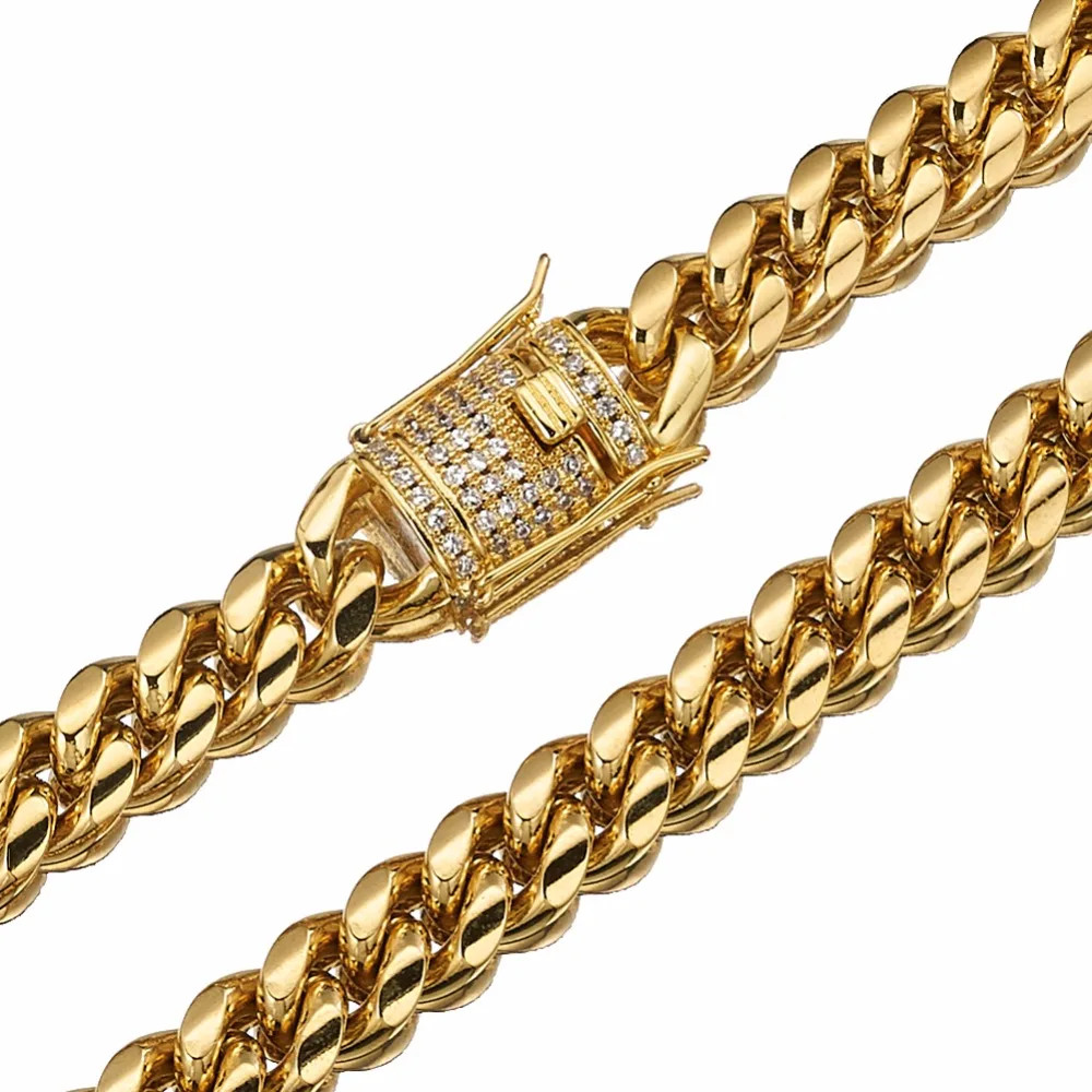 Stainless Steel Chain Necklace Miami Cuban Curb Link Gold Color Men Jewelry