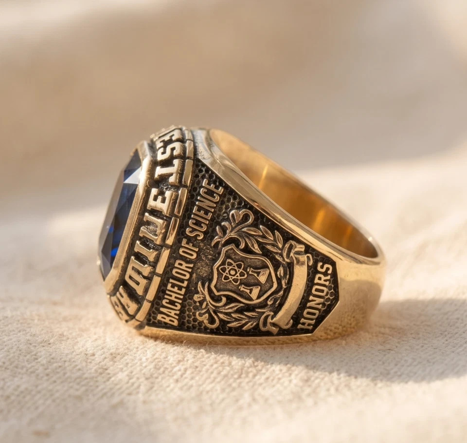 Custom Medical School Class Ring 925 Sterling Silver Blue Stone Graduation Gift