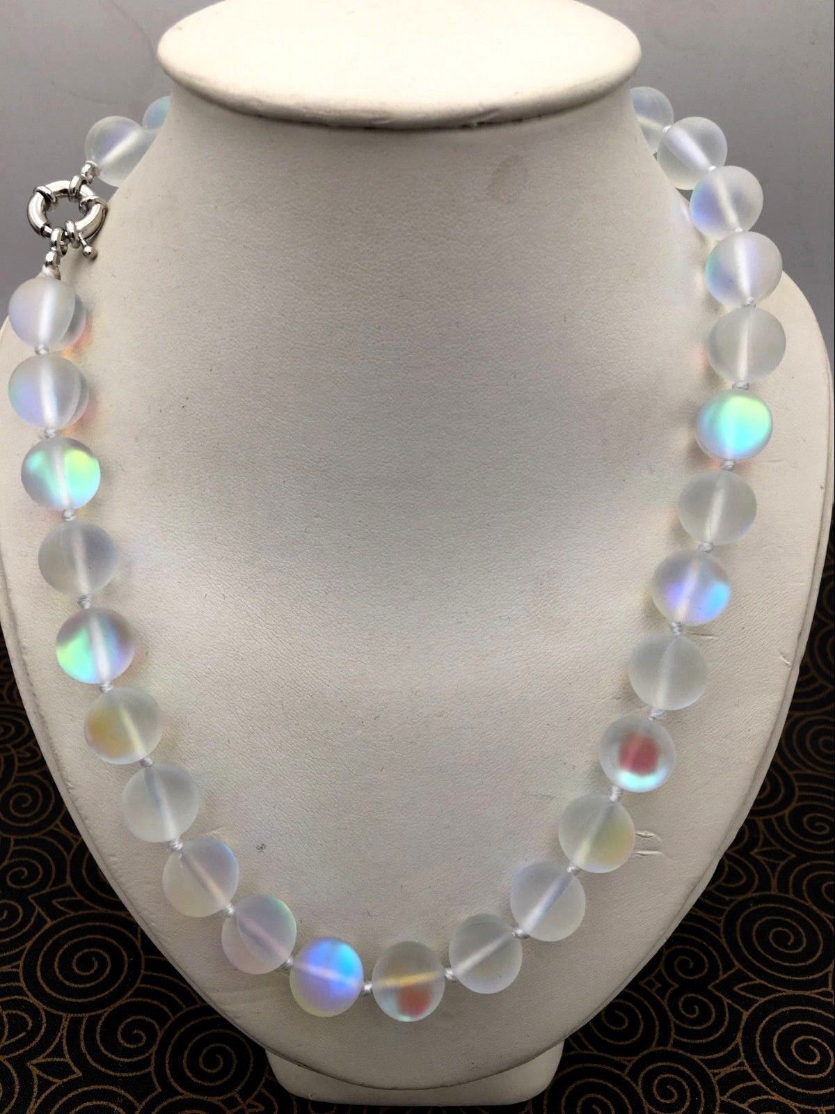 Long 16″- 36″ Natural 6-12mm White Gleamy Rainbow Moonstone Round Beads Necklace