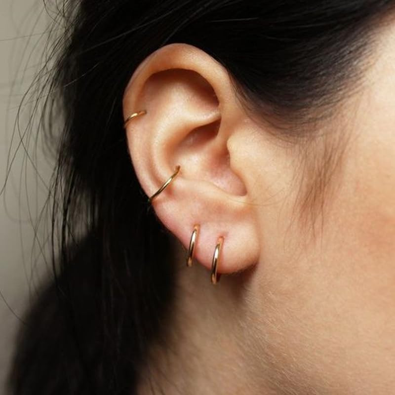Small Gold Hoop Earrings, Lightweight 14K Gold Plated Huggie Hoop Earrings for C