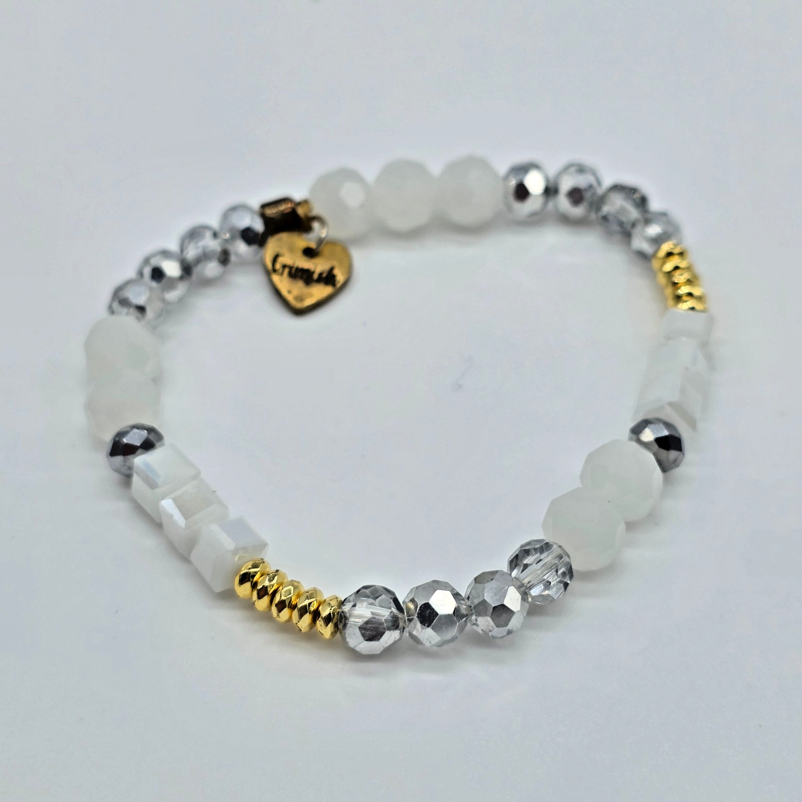 Erimish Cloud White Clear and Silver Ombre Crystal Stretch Bracelet Gold Accents