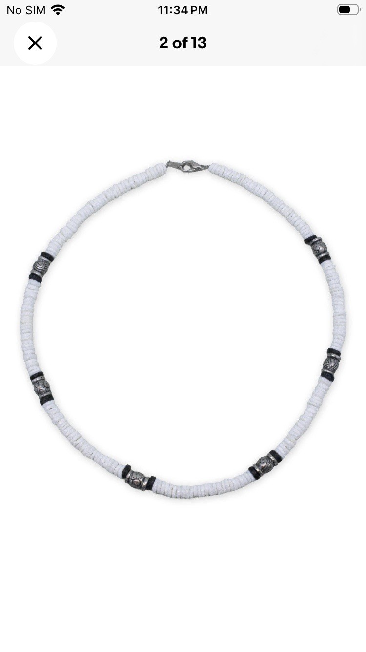 Surfer Genuine Puka Shell Necklace with Metal Beads for Men & Women