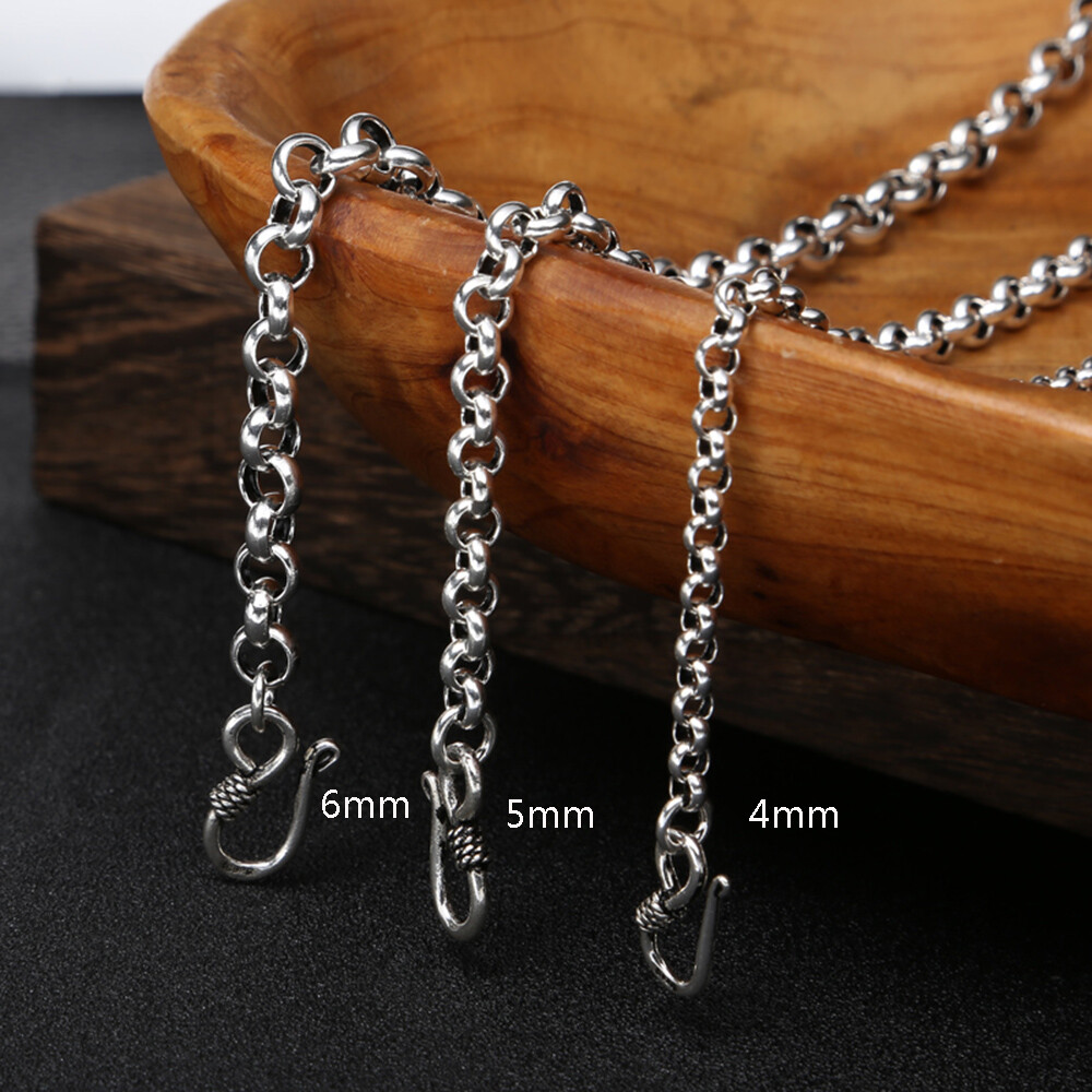 Real 925 Sterling Silver Necklace Rolo Link Chain 4mm 5mm 6mm 17.7″-31.5″ L S925
