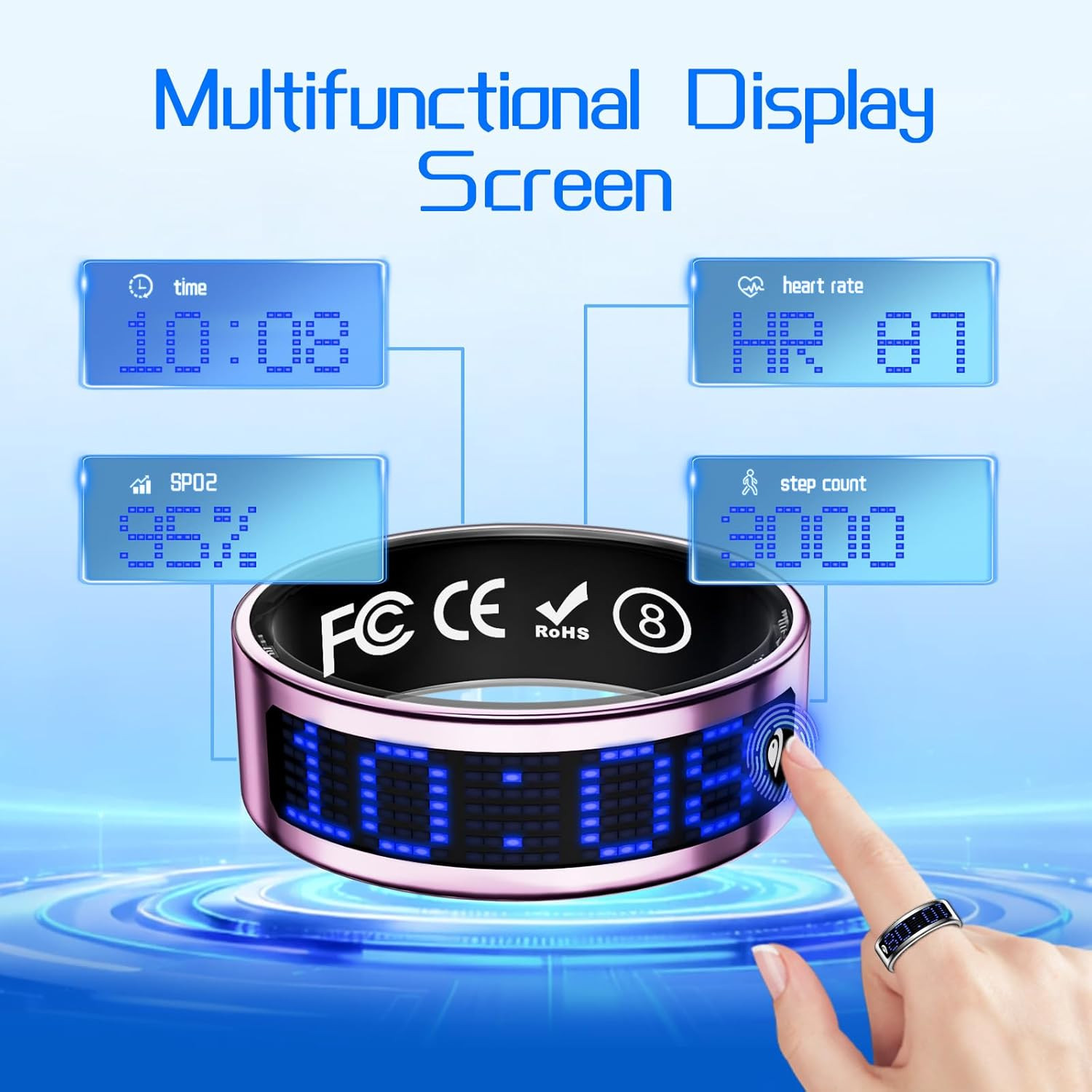 Smart Ring for Women & Men, Fitness & Health Tracker with Display Screen, IP68 W